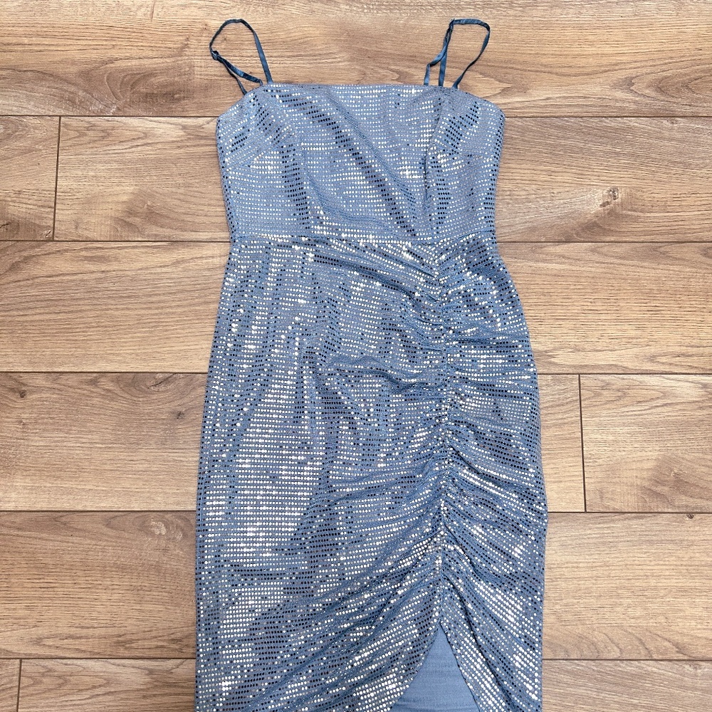 Blue Aidan Ruched Dress with Silver Reflectors NWT